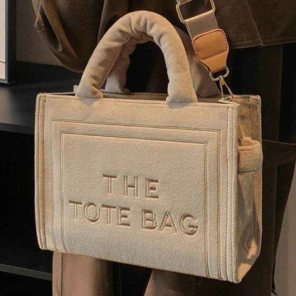 2025 Women's Khaki Velour Tote Bag Original Letter Print Medium Ladies Brand Shopper Handbag Female Square Medium Shoulder Bags