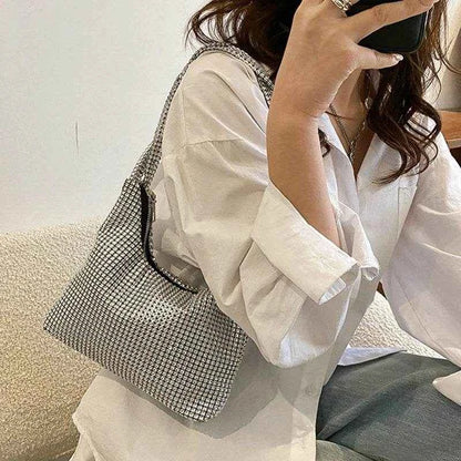 Delicate Shoulder Bag for Rhinestone Bag Clutch Purses Handbag Evening Bag Silver Shiny Underarm Bag for Valentine's Day
