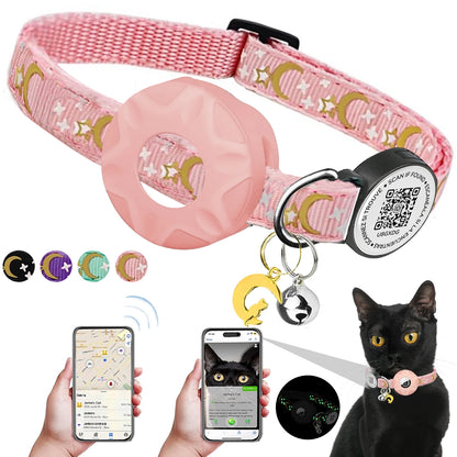Luminous Airtag cat Collar with Smart Pet ID Tag for Apple Tag, AirTag Holder & Bell for Breakaway Kitten Collar Puppy Cats