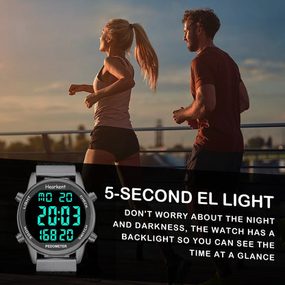 Hearkent Pedometer Sport Watches Step Counter Watch Women Digital Watches Calories Mile Stopwatch Countdown for Walking Tracker - Qoraheyhub