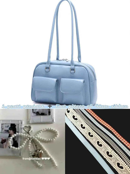 JIAERDI Retro White Bowling Bag Purse Women Hot Girls Leather Pocket Chic Casual Handbag Female Vintage Shoulder Bags Aesthetic