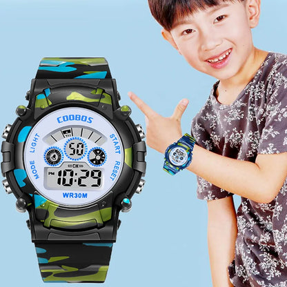 Military Sports Children Watch Colorful Back-light LED Digital Watch Luminous Waterproof Electronic Watch for kids Boys girls - Qoraheyhub