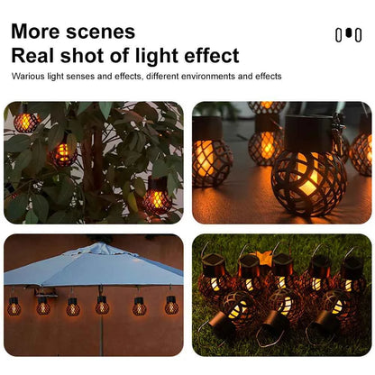 LED Outdoor Flame Effect Hanging Lantern Ball Lamp Retro Waterproof Solar Powered Lights Courtyard Garden Path Camping Decoratio