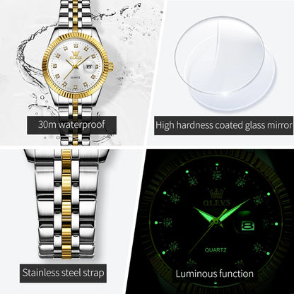 OLEVS 5526 Quartz Elegant Dress Wristwatch Luxury Stainless Steel Waterproof Watch For Women Date Display Original Woman Watches - Qoraheyhub