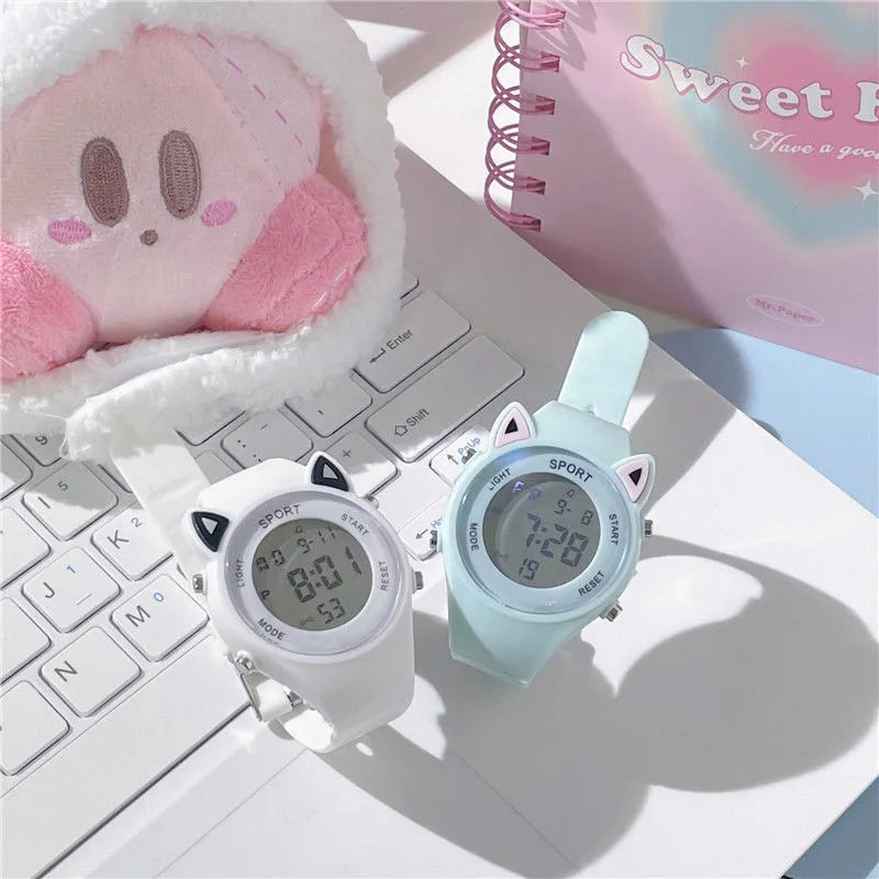 【Watch + Bracelet】Cat Ear Children's Silicone   Multi Functional Sports Electronic  Unicorn Bracelet Set - Qoraheyhub