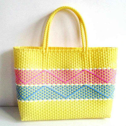Plastic Woven Women's Handbag Handmade Bohemia Storage Basket Contrast Tote Bag Designer Summer Beach Bag Female Shoulder Bags