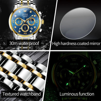 OLEVS Luxury Watch for Men Original Fashion Business Man Quartz Wristwatches Waterproof Stainless Steel Mens Watch Reloj Hombre - Qoraheyhub