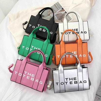 Women Messenger Bags Letters Printed Fashion Top-Handle Bags PU Leather Portable Casual Simple Adjustable Straps Female Tote Bag