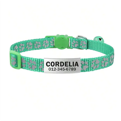 Customized Dog ID tag Collar Reflective Paw Adjustable Nylon with Bell Engraving Puppy Kittens Necklace Personalized Name number
