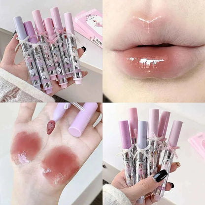 Ballet Girls Mirror Crystal Lip Gloss Makeup Set Water Glass Lip Glaze Waterproof Film Forming Sponge Head Jelly Lip Tint Kit