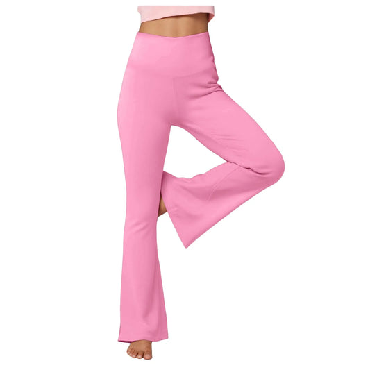Flare Leggings For Women Low Rise Fold Over Flared Yoga Pants Slim Bootcut Leggings Ladies Comfy Workout Pants Pink Causal - Qoraheyhub