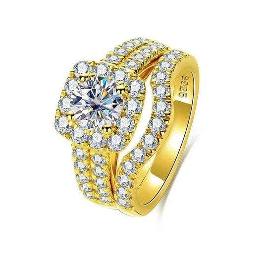 Moissanite jewelry 925 Sterling Silver 1 Carat All Moissanite Ring Set Woman Yellow Color Wedding Bands