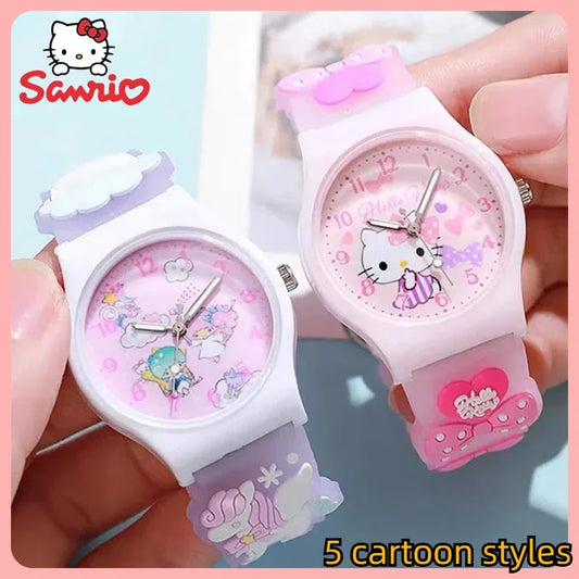 3D Pattern Children Wrist Watch Sanrio Hello Kitty Cinnamoroll Waterproof Watch Kuromi Cartoon Christmas Watchband Kids Gift - Qoraheyhub