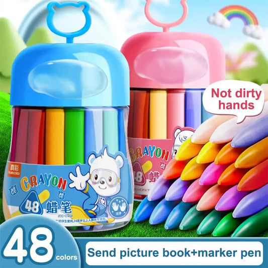 12/24/36/48Colors Plastic Plastic Crayon 12/24/36/48Colors Not Dirty Hands Colored Crayon Washable Erasable Wax Pencil Students - Qoraheyhub