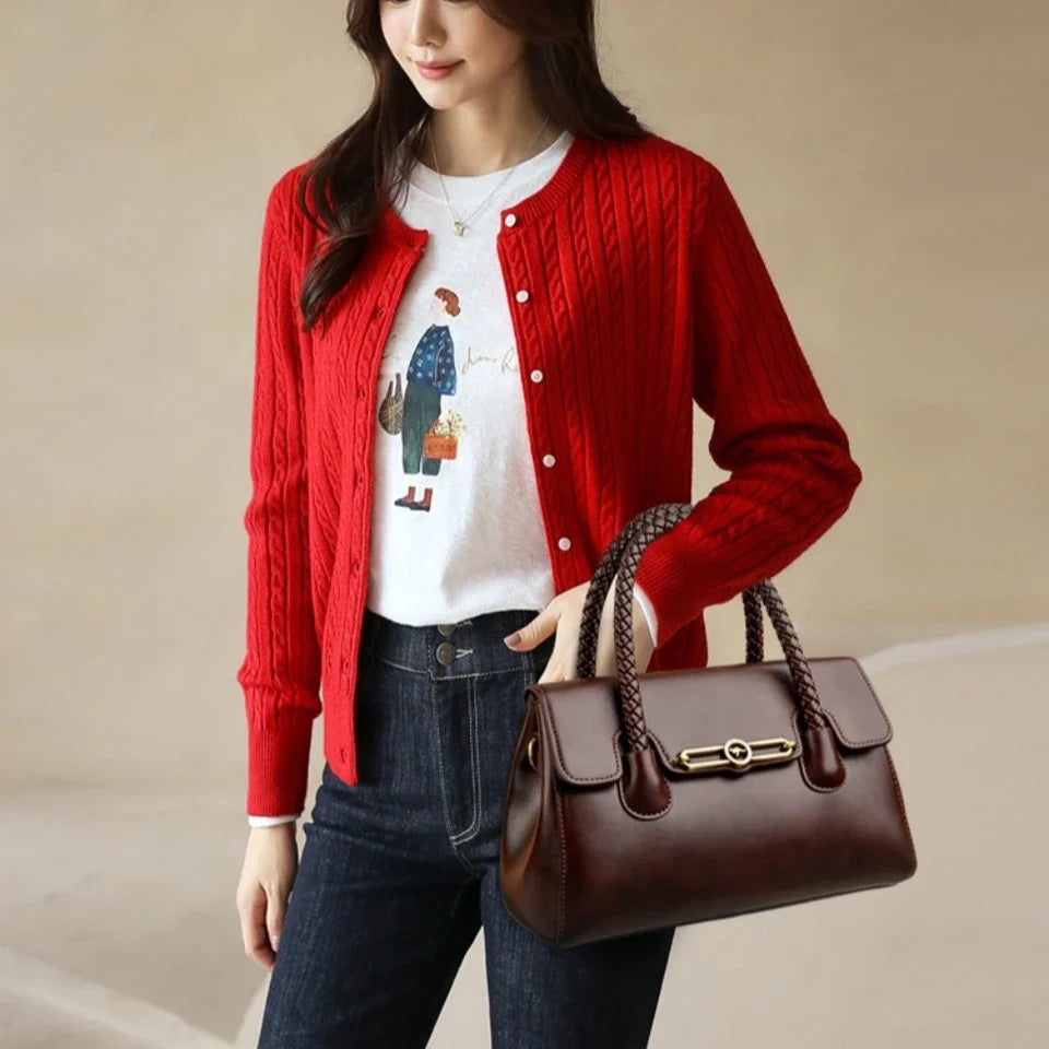 Retro High Quality Oil Leather Women Top-handle Shoulder Bags Vintage Casual Totes Latest Trendy Lock Designer Handbag Small