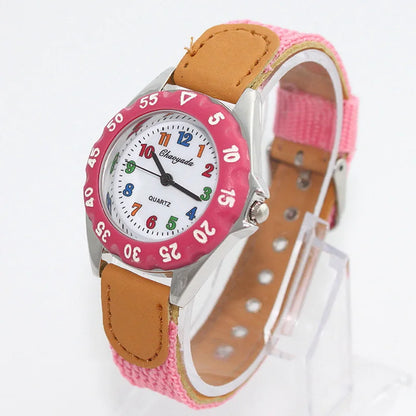 Chaoyada Children Boys Girls 24hours Canvas Quartz Wristwatches Kids Students Military Waterproof Watches - Qoraheyhub