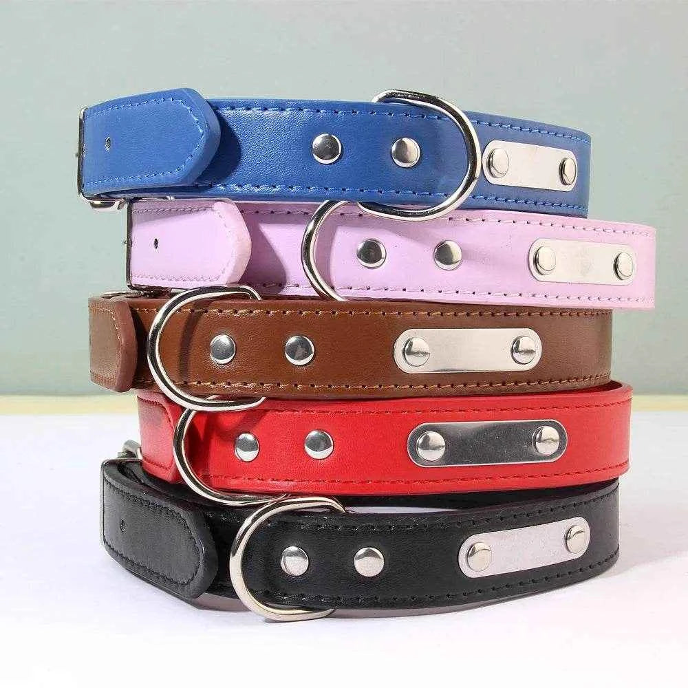 Customized PU Leather Dog Collar Soft Padded Dogs Collars Free Engraving Name for Small Medium Large Dogs Cat Adjustable XS-XL