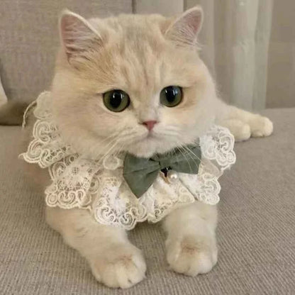 Cute Cat Bow Collar Lace Floral Aesthetic Cats Bowtie Collar Bow Tie Pet Bib for Indoor Cats Kitten and Small Dogs Puppies