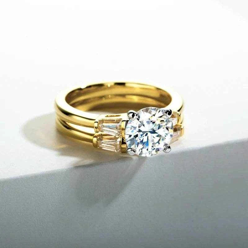 2 Carat All Moissanite Women 925 Sterling Silver Wedding Yellow Color Ring Sets Engagement  Jewelry