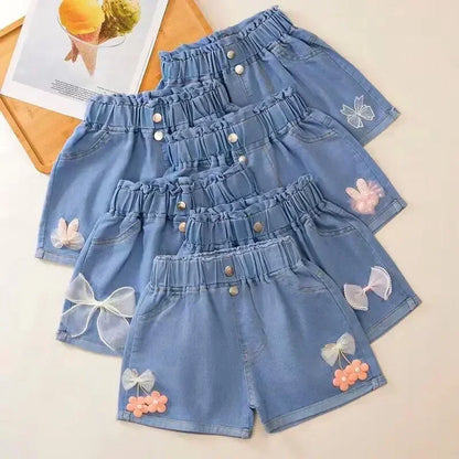 New Summer Kids Short Denim Shorts for Girls Fashion Girl Short Princess Jeans Children Pants Girls Shorts Flower Girls Clothing - Qoraheyhub