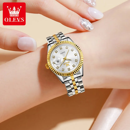 OLEVS 5526 Quartz Elegant Dress Wristwatch Luxury Stainless Steel Waterproof Watch For Women Date Display Original Woman Watches - Qoraheyhub