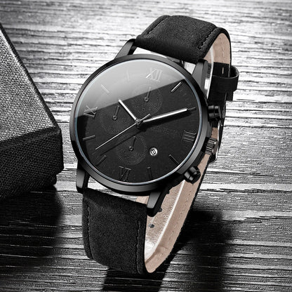1/2PCs Men's Casual Calendar Watch Fashionable Men's Temperament Leather  Quartz Watch Unisex Watch Set(Box Not Included) - Qoraheyhub