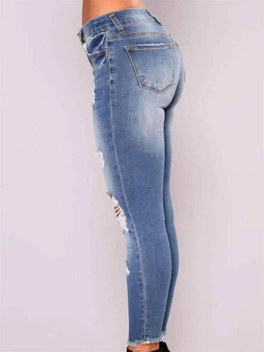 Ladies High Waist Skinny Jeans Stretch Ripped Denim Pants Distressed Cropped Trousers Casual Streetwear Fashion