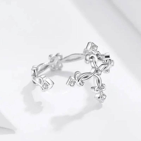 CAOSHI Fashion Lady Cross Adjustable Rings with Shiny Zirconia Silver Color Opening Finger Ring Stylish Female Versatile Jewelry Jewelrieshub resizable / T0272 resizable / T0272-