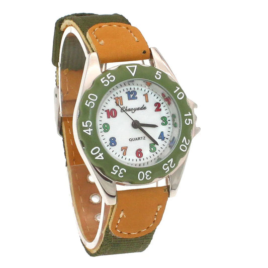 Chaoyada Children Boys Girls 24hours Canvas Quartz Wristwatches Kids Students Military Waterproof Watches - Qoraheyhub