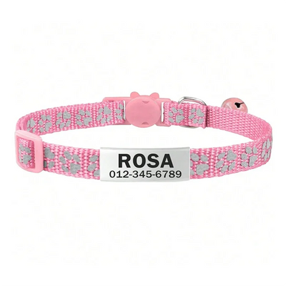Customized Dog ID tag Collar Reflective Paw Adjustable Nylon with Bell Engraving Puppy Kittens Necklace Personalized Name number