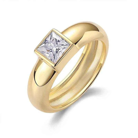 Yellow Gold Color S925 Sterling Silver 1 Carat Princes Cut Moissanite Ring Women Wedding Bands