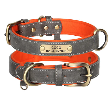 Custom ID Name Dog Collar PU Leather Dogs Collars Adjustable Pet Necklace Padded for Small Medium Large Dogs Pug Free Engraving