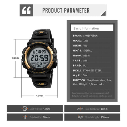 SKMEI 1266 Children's Watches for Boy Girl Color LED Display Digital Alarm Clock Waterproof Sports Kids Wristwatches 1548 Reloj - Qoraheyhub