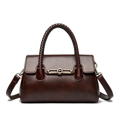 Retro High Quality Oil Leather Women Top-handle Shoulder Bags Vintage Casual Totes Latest Trendy Lock Designer Handbag Small