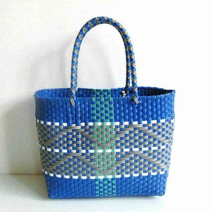 Plastic Woven Women's Handbag Handmade Bohemia Storage Basket Contrast Tote Bag Designer Summer Beach Bag Female Shoulder Bags