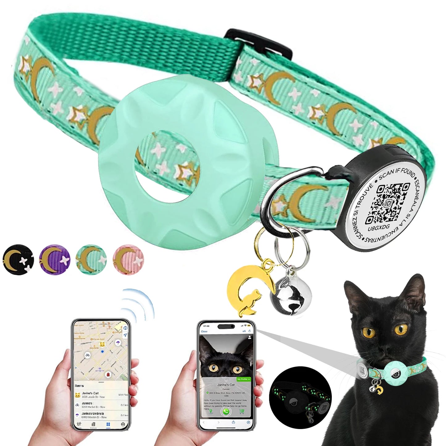 Luminous Airtag cat Collar with Smart Pet ID Tag for Apple Tag, AirTag Holder & Bell for Breakaway Kitten Collar Puppy Cats