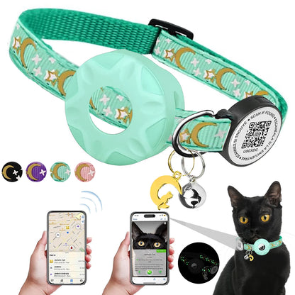 Luminous Airtag cat Collar with Smart Pet ID Tag for Apple Tag, AirTag Holder & Bell for Breakaway Kitten Collar Puppy Cats
