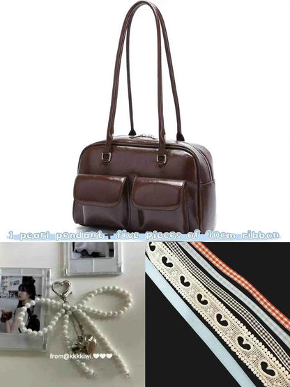 JIAERDI Retro White Bowling Bag Purse Women Hot Girls Leather Pocket Chic Casual Handbag Female Vintage Shoulder Bags Aesthetic