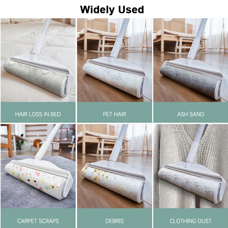 Long Handle Lint Roller Brush Pet Hair Remover Roller Retractable Dust Hair Roller Stick Tearable Clothes Bed Hair Removal Brush - Qoraheyhub