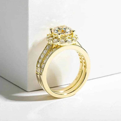 2 Carat D Color All Moissanite 925 Sterling Silver Wedding Yellow Color Ring Sets Engagement Band Fine Jewelry For Women