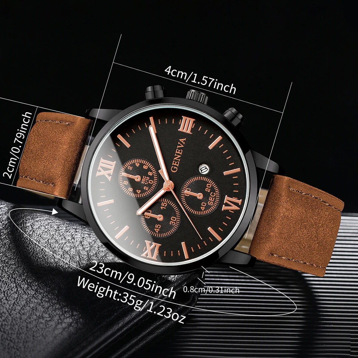 1/2PCs Men's Casual Calendar Watch Fashionable Men's Temperament Leather  Quartz Watch Unisex Watch Set(Box Not Included) - Qoraheyhub