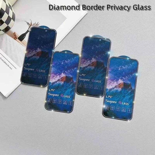 Luxury Diamond Edged Tempered Glass For iPhone 15 14 13 Pro Max Full Cover Screen Privacy Glass For iPhone 13 12 11 X XR XS MAX