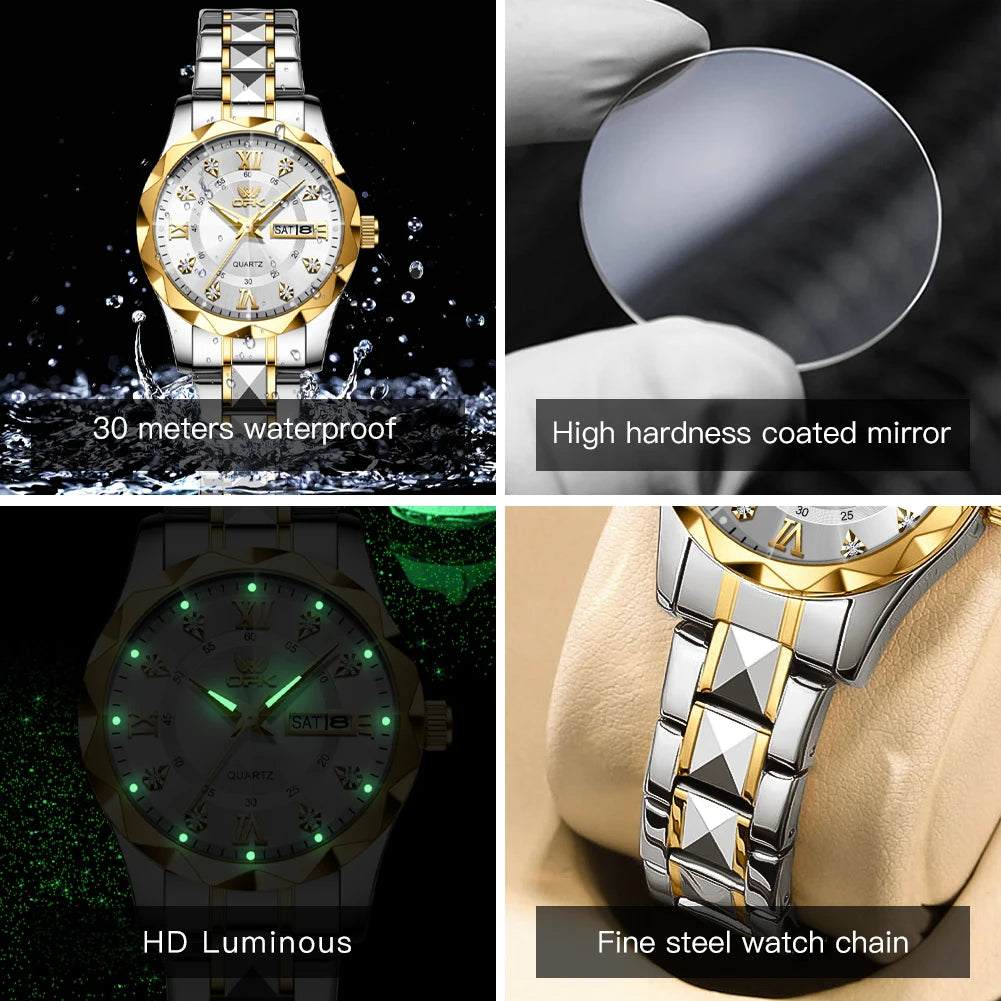 OPK Women Watches 6023L Elegant Fashion Original Quartz Watch for Lady Waterproof Stainless Steel Strap Small Dial Luminous Date - Qoraheyhub