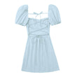 Women Fitted Dresses Square Neck Bubble Sleeve Shrink Pleated Chest Long Sleeve Long Dresses For Women Casual Vestidos Midi - Jewelrieshub - White / XL / CN - jewelrieshub.com - Jewelrieshub - White / XL / CN