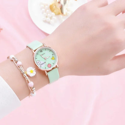 Kids Watches Pink Cute Children's Wristwatch Cartoon Pattern Quartz Watch Set for Girls Fashion Students' Clock Relogio Feminino - Qoraheyhub