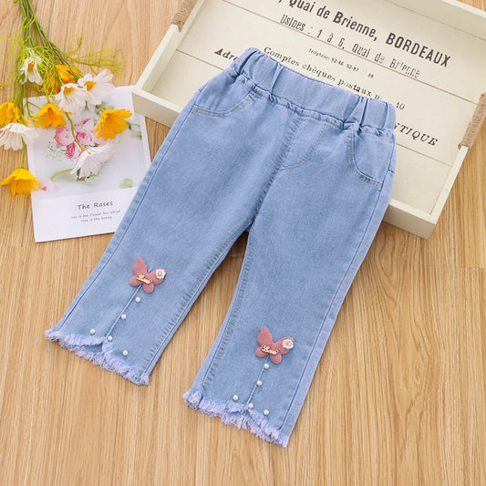 7/10 Pants LengthSpring Autumn Children Jeans  Girls Cotton Print Splice Stretch Denim Pants Korean Teenage  Kids Clothing - Qoraheyhub