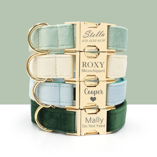 Personalized Dog Collar with Free Engraving, Customzied Contacts Metal Buckle, Thick Velvet Pet Collar