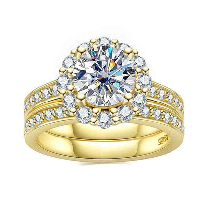 2 Carat D Color All Moissanite 925 Sterling Silver Wedding Yellow Color Ring Sets Engagement Band Fine Jewelry For Women