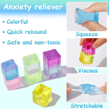 1/3/5/10 PCS Fidget Toy Mini Squishy Toys Ice Block Stress Ball Toy Kawaii Transparent Cube Square Stress Relief Squeeze Toy - Qoraheyhub