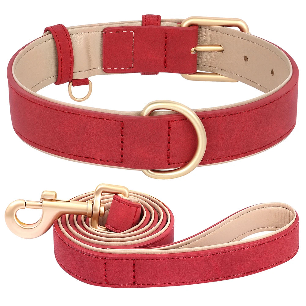 Soft Padded Dog Collar Leash Set PU Leather Pet Dog Collars Necklace With Walking Lead Rope Adjustable For Small Medium Dogs Pug